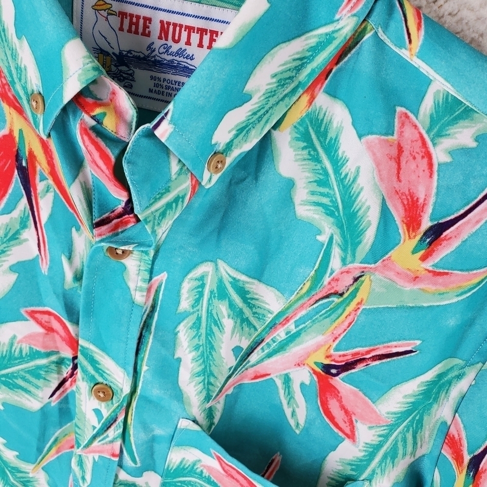 Chubbies Nutter Polo Shirt Mens S Hawaiian Floral SS Green Blue Pink Multi Beach - Picture 8 of 11